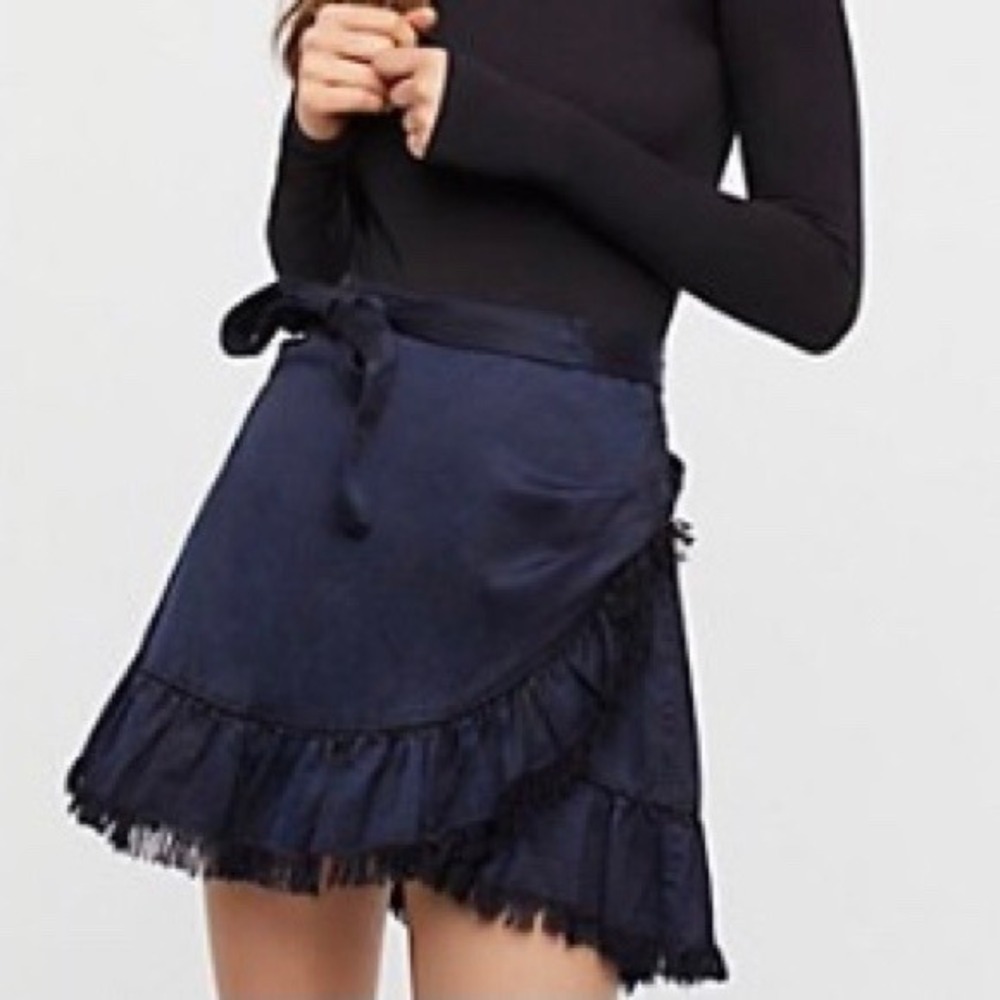 Free People FP One Navy Blue Tuxedo Mini Skirt Size 4 Boho Tie Waist